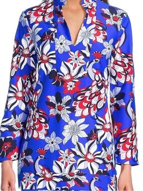 Jude Connally 2 Piece Matching Set Top and Pants Royal Blue Peacock Print
Size L